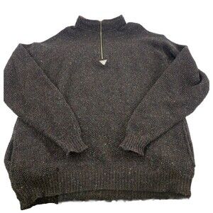 Cabelas Quarter Zip Sweater Pullover Wool Blend Knit Brown Speckles Men XLT Tall